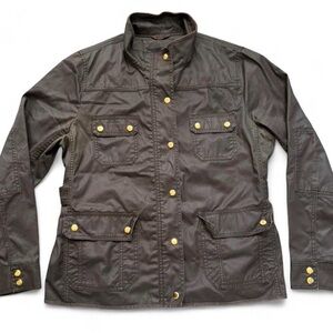 J. Crew Waxed Olive Jacket with Gold Accents